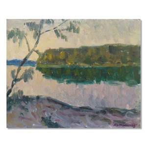 Vintage River Art | Summertime Sunset | Small Size Oil Painting | Ukrainian Artist Olexiy Artamonov
