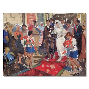 Pintura a óleo de gênero vintage | Cena de casamento | Artista ucraniano | Arte soviética