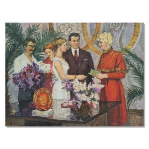 Large Genre Wedding | Portrait painting | Wedding Registry Office | Ukrainian Artist - Victor Zhurakovsky