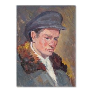 Oryginalna sztuka radziecka: poetycki portret mężczyzny, obraz olejny