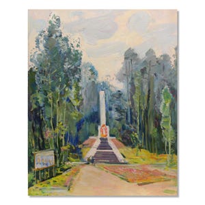 Pintura a óleo cativante | Obra de arte vintage | Monumento arquitetônico do artista ucraniano Ivan Tyukha