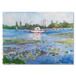 Captivating River Scene | Oil Painting with the Kyiv Cityscape | Ukrainian artist Boris Yeremin