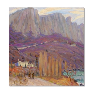 Pintura a óleo vintage | Posto avançado da fronteira costeira | Artista ucraniano Tyukha Ivan