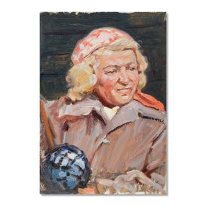 Vintage Ölgemälde, Frauenportrait: Fabrikarbeiterin in Traditioneller Etüde in der Russischen Kunstfabrik