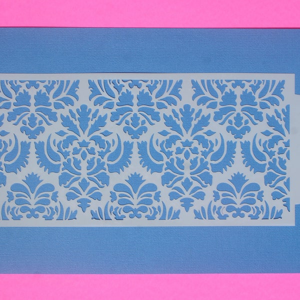 Damask Stencil (8 3/4" x 4 1/4") Stencils, Damask Lace Border, Cake decorating, Airbrush, Scrapbooking, Collage, Paper Crafts, Cake Stencils