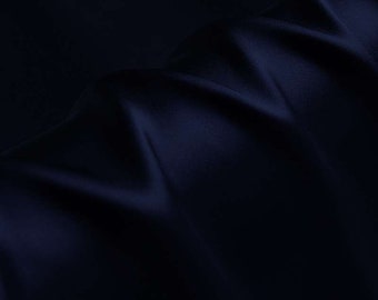 Navy Blue 100% Silk Satin Fabric, 16mm, 114cm Wide, By The Yard