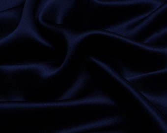 100% silk navy blue color 19mm silk satin fabric for dress shirts, pajamas, evening dress, DIY handmade, sell by the yard, made in China