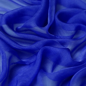 100% silk chiffon fabric sold by the yard 6mm 140cm width 54&quot; royal blue color silk dress fabric light silk fabric DIY handmade