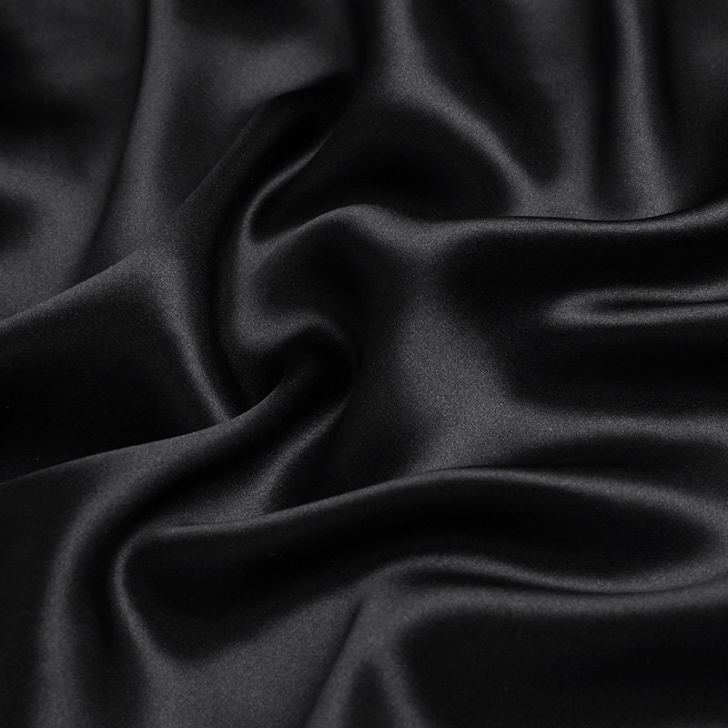 100% silk black color 19mm silk satin fabric for dress shirts, pajamas,  evening dress, DIY handmade, sell by the yard, made in China