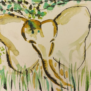 Dipinto ad acquerello fatto a mano di un elefante nella natura