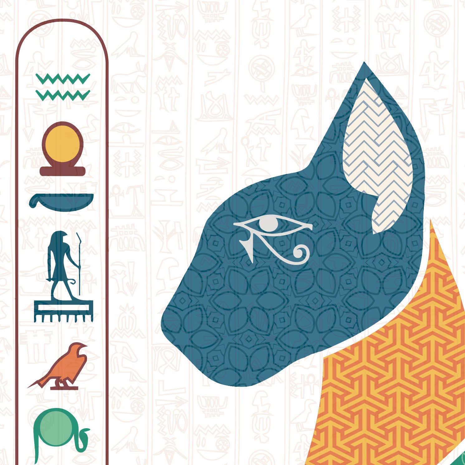 Egyptian cat print hieroglyphics wall art home decor Etsy
