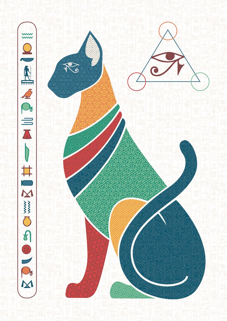 Egyptian cat print hieroglyphics wall art home decor Etsy