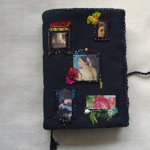 medio hecho a mano cubierta suave diario cuaderno de bocetos diario de viaje filigrana papel textil collage OOAK pequeño regalo mood board