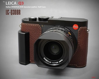 LIM'S Genuine Leather Camera Half Case Metal Grip Dovetail Plate For Leica Q3 Case Brown