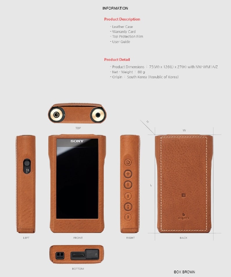Box Black Dignis for Sony NW-WM1A NW-WM1Z NW-WM1 Walkman Genuine Leather Case Cover BoxWax Case