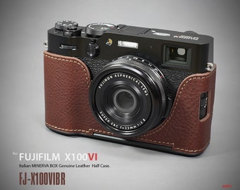 LIM'S handgemaakte lederen camera halve hoes zwaluwstaartplaat voor Fuji X100VI Fujiflim X100VI [Bruin]