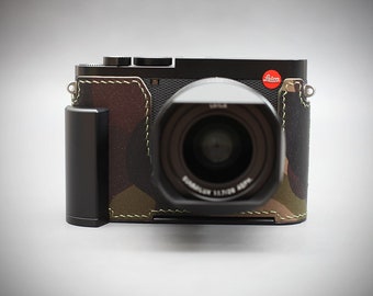 LIM'S handgemaakte lederen camera halve behuizing metalen handgreep zwaluwstaartplaat voor Leica Q3 - beperkte kleuren [Camouflage grijs]