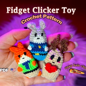 Patrón de juguete sensorial de conejito y zorro a crochet, tutorial de amigurumi, juguete sensorial con clic