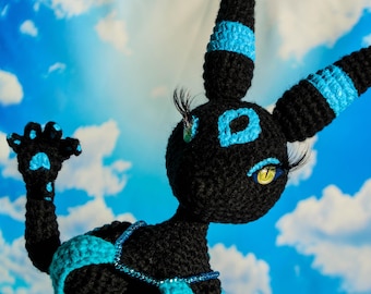 Shiny Umbreon Art Plush, Handmade Furry Monster Doll, Collectible