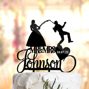 Bride and Groom Cake Topper, Fishing Wedding Cake Topper Bride Hooked The Groom The Bride Caught The Groom Fishing Cake Topper Wedding PR133