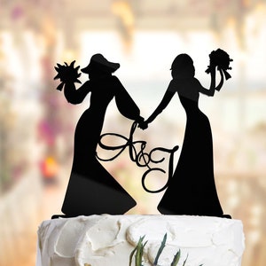 Funny Lesbian cake topper love heart with intials. Lesbian wedding cake topper. Mrs and Mrs cake topper. Bride and Bride cake topper. L006