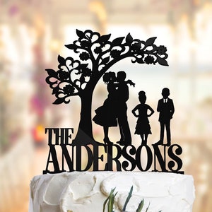 Personalized Family Wedding Cake Topper: Acrylic Silhouette