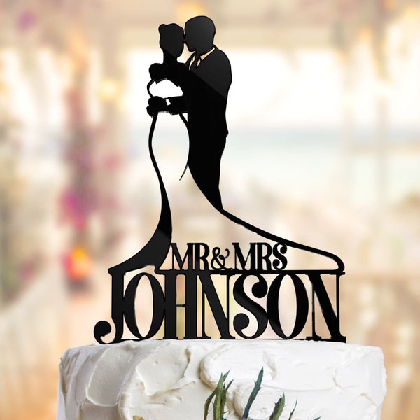 Wedding Cake Topper Silhouette with personalized hairstyle,  Personalized topper, Couple silhouette, Mr Mrs cake topper. PR017