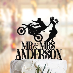 Funny Wedding Cake Topper Dirt Bike Cake Topper, Harley Davidson Cake Toppers, Motorcycle Cake Toppe, Biker Cake Topper Personalized PR046