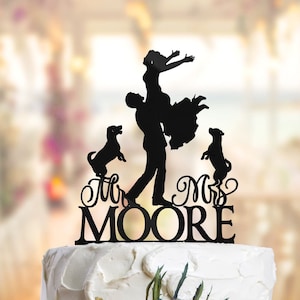 Dog Wedding Cake Topper Groom holds Flying Bride, Dog Cake Topper With Dog, Wedding Cake Toppers With Dog, Wedding Topper With Dog, PR069