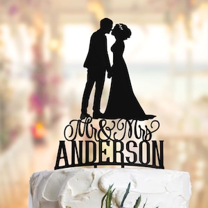 Mr And Mrs Silhouette Wedding Cake Topper, Acrylic Silhouette Cake Topper, Personalized Couple Wedding Cake Topper PR092