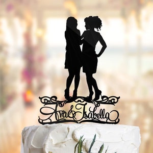 Elegant Lesbian cake topper with names. Lesbian wedding cake topper. Mrs and Mrs cake topper. Bride and Bride cake topper. L002