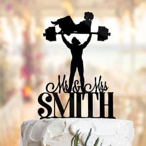 Weightlifting Wedding Cake Topper: Bride & Groom Workout Theme