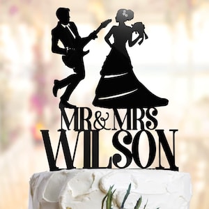 Personalized Guitar Wedding Cake Topper: Bride & Groom Silhouette