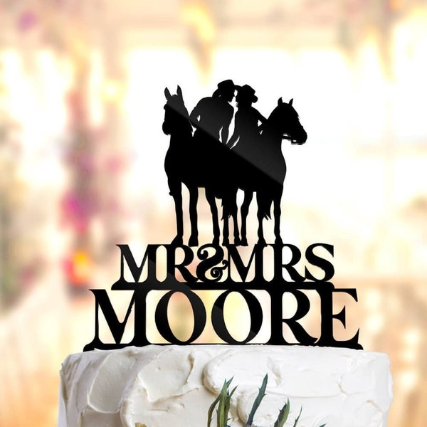 Country Wedding Cake Topper. Cowboy and Cowgirl on horses. Western Cake Topper.  Cowboy Wedding Cake Topper PR128