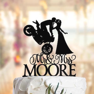 Funny Motorcycle Wedding Cake Topper: Personalized Biker Silhouette