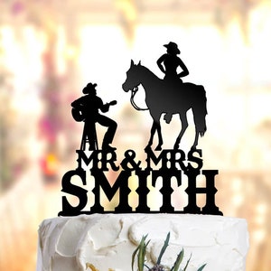 Country Wedding Cake Topper. Cowboy with a guitar and a bride on a horse . Western Cake Topper. Cowboy and Cowgirl Bride and Groom. PR123