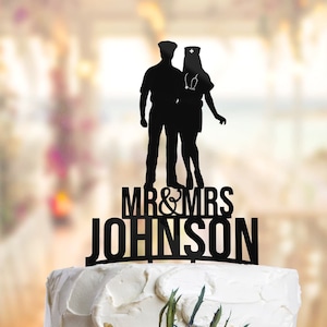 Policeman And Nurse Wedding Cake Topper,  Groom Policeman And Bride Nurse, Nurse Cake Topper, Policeman Wedding Cake Topper PR082