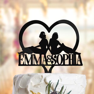 Elegant Lesbian cake topper with names. Lesbian wedding cake topper. Mrs and Mrs cake topper. Bride and Bride cake topper. L010