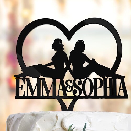 Lesbian Wedding Cake Topper - Mrs & Mrs Acrylic Topper With Surname Personalization - View #8