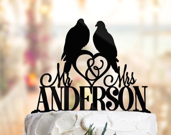 Bird Couple Cake Topper, Love Bird Wedding Cake Topper, Bird Wedding Topper, Heart And Two Birds Wedding Topper, PR097