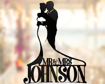 Wedding Cake Topper Silhouette avec coiffure personnalisée, topper personnalisé, silhouette de couple, topper de gâteau M. Mme. PR017