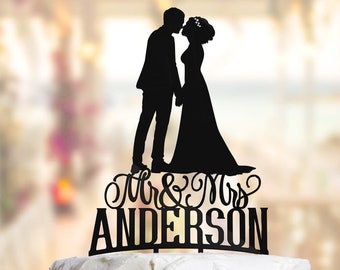 Mr And Mrs Silhouette Wedding Cake Topper, Acrylic Silhouette Cake Topper, Personalized Couple Wedding Cake Topper PR092