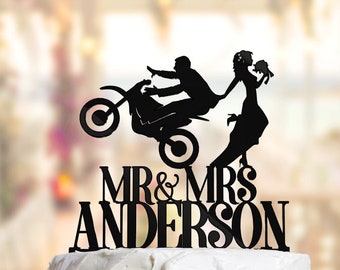 Funny Wedding Cake Topper Dirt Bike Cake Topper, Harley Davidson Cake Toppers, Motorcycle Cake Toppe, Biker Cake Topper Personalized PR046