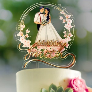 Hochzeitstorte Topper Braut und Bräutigam, Bunt druckbare Hochzeitstorte mit personalisierter Braut und Bräutigam, 3D Nachname FT003