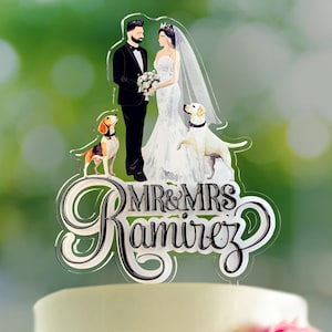 Customizable Colorful Wedding Cake Topper with Personalized Dogs - Perfect Addition for Your Special Day!   FT009