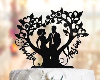 Arbre d’amour personnalisé Wedding Cake Topper avec noms, Custom Wedding Cake Topper, Personalized Cake Topper, Silhouette Topper. PR041