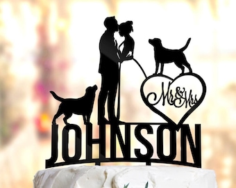 Couple Wedding Cake Topper, Wedding Cake topper with dogs, Dogs wedding cake topper, Dogs cake topper, Dog Silhouette Cake Topper PR150