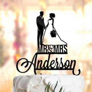 Personalized Wedding Cake Topper: Bride and Groom Silhouette