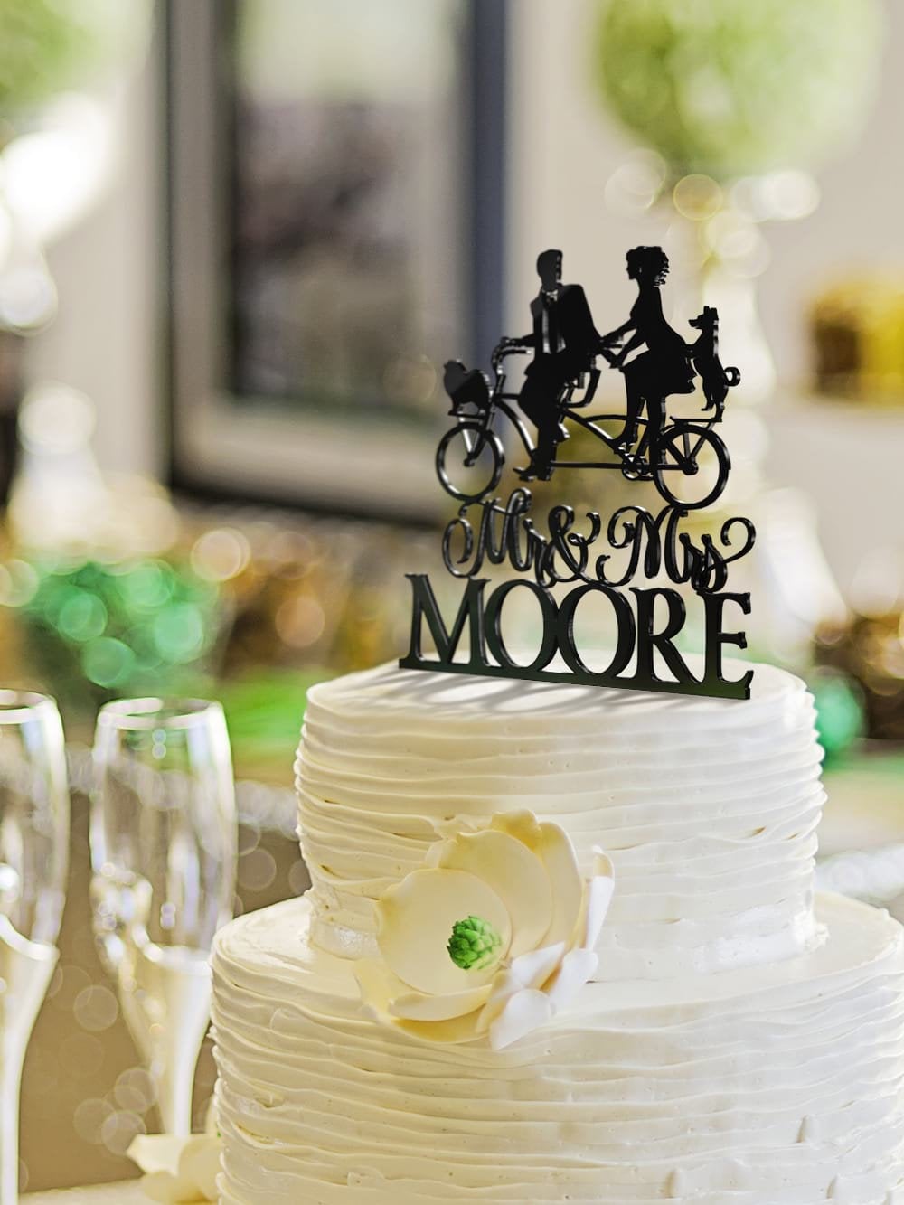 Tandem Bicycle Wedding Cake Topper With Dog: Personalized Bike ...