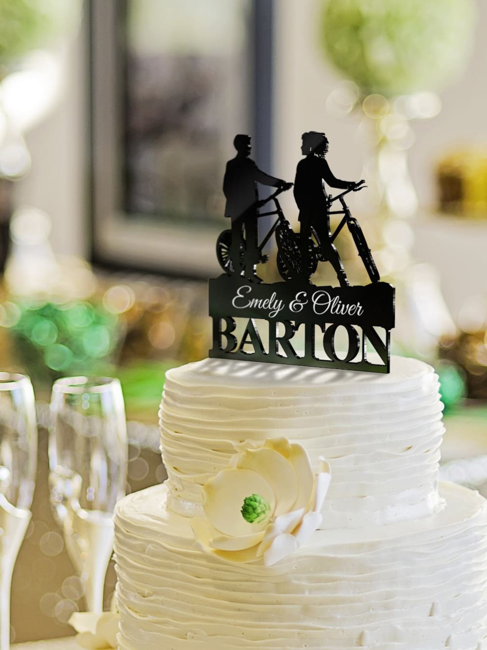 UTF4C Bicycle Cake Topper With Pets - Acrylic Wedding Birthday Cake Decoration - View #3